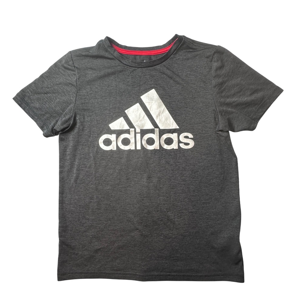Adidas T-Shirt Boy M 10/12 Grey AG6485 Regular Fit Short Sleeve Logo Graphic Tee